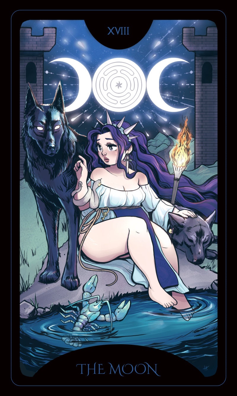 The Moon Jumbo Tarot Card Print- Hecate the Triple Moon Goddess- Inspired by The Rider-Waite Deck