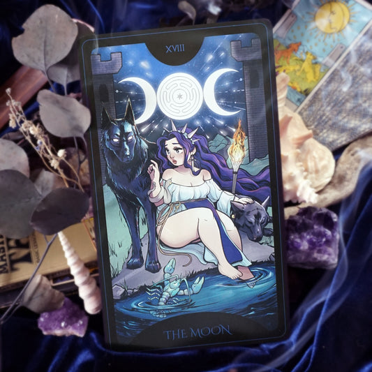 The Moon Jumbo Tarot Card Print- Hecate the Triple Moon Goddess- Inspired by The Rider-Waite Deck