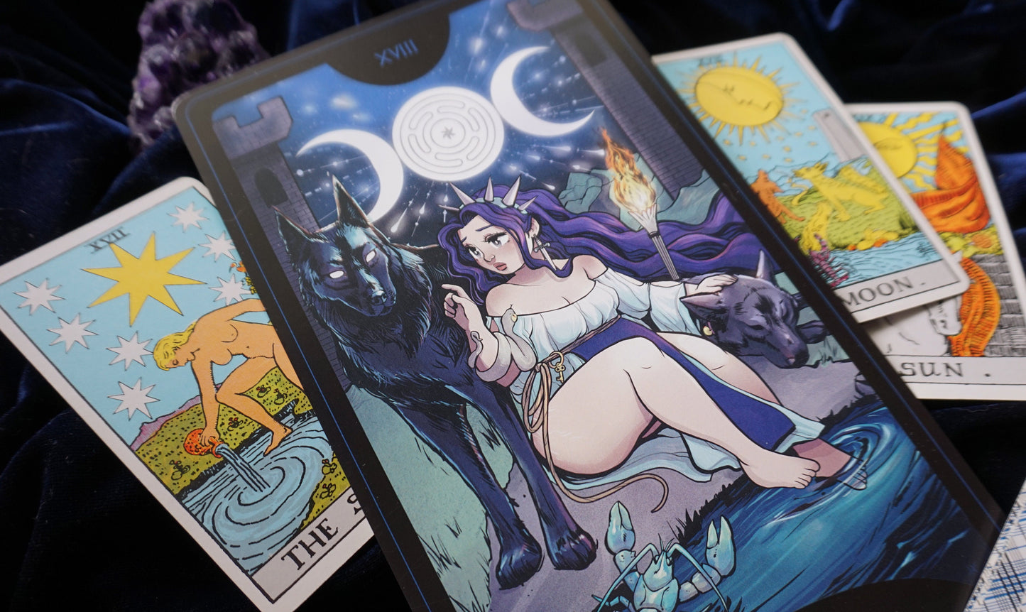 The Moon Jumbo Tarot Card Print- Hecate the Triple Moon Goddess- Inspired by The Rider-Waite Deck