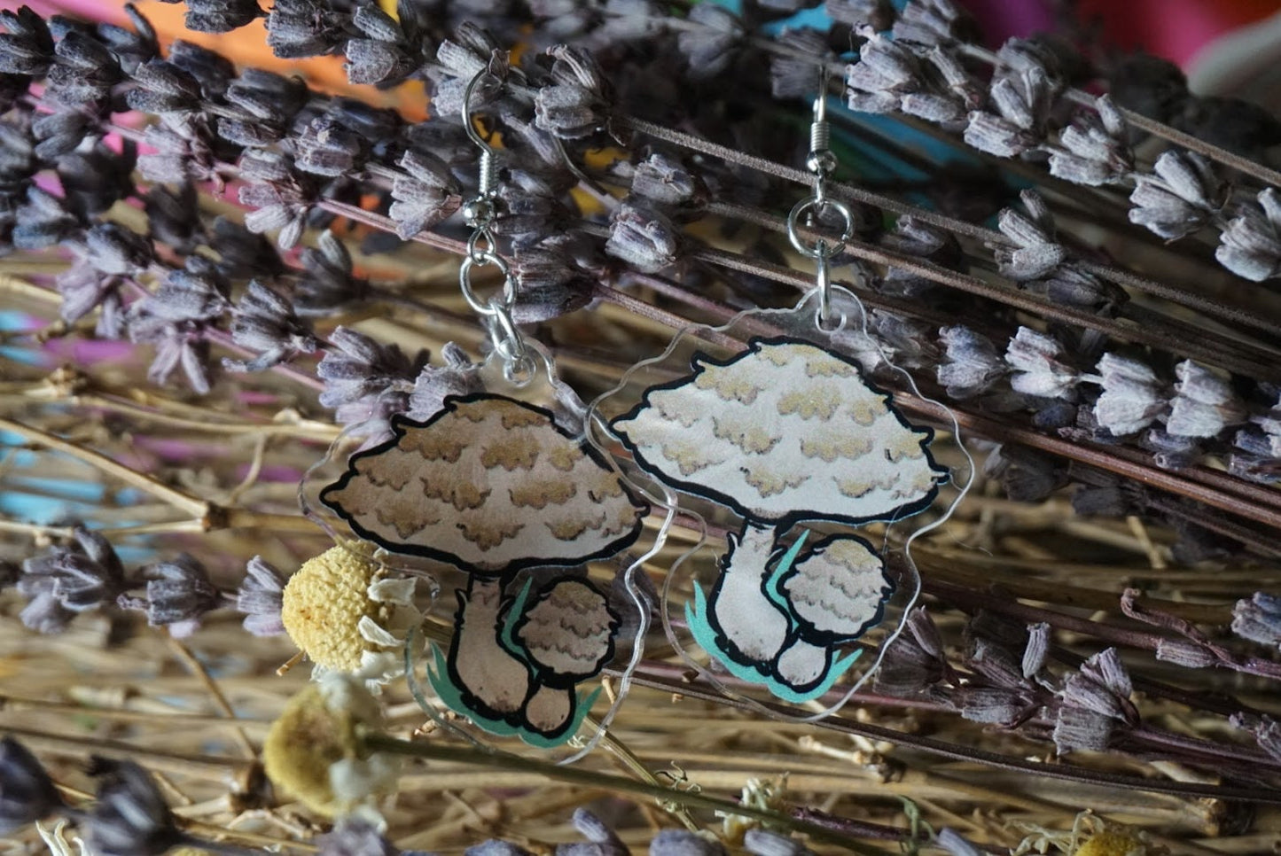 Mushroom Earrings- Inky Cap and Shaggy Parasol